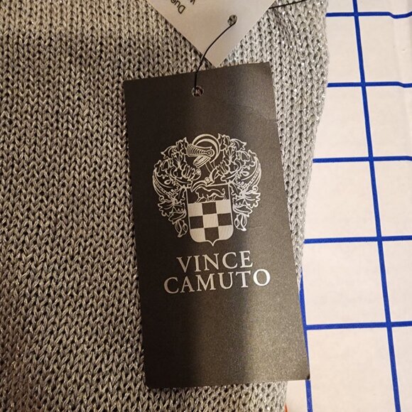 Vince Camuto V Neck Sweater NWT Silver Large- Hole in shoulder - Picture 7 of 11